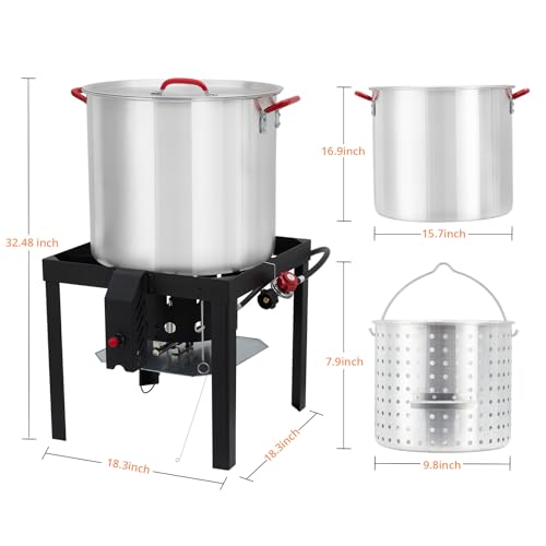 Outdoor Fryer - 60 Qt Seafood Boil Pot with Basket & Burner, Fish Fryer Steamer Set, Aluminum Propane Boiler with 10 PSI Regulator, Crab Crawfish Boiler, Auto Ignition System