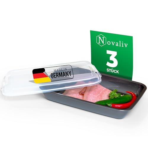 Novaliv 3er-Set Anthrazit Premium Aufschnittbox mit Transparentem Deckel, Frischhaltedosen für Wurst & Käse Maße 25x17x5 cm Kühlschrank Organizer Knäckebrotbox Wohnung must-have Küchen Gadgets