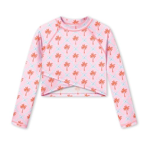Image of BesserBay Girls Rash Guard UPF 50+ Long Sleeve Mock Neck Crossover Hem Swim Crop Top 4-14 Years