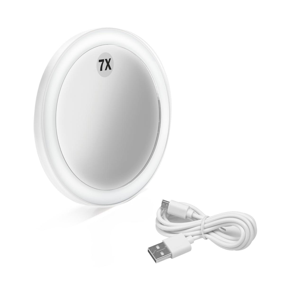 MACOM Mini Specchio da Trucco con ventosa, Ingrandente 7X con luce LED e ricarica USB, Sensation 234 Mini Solar