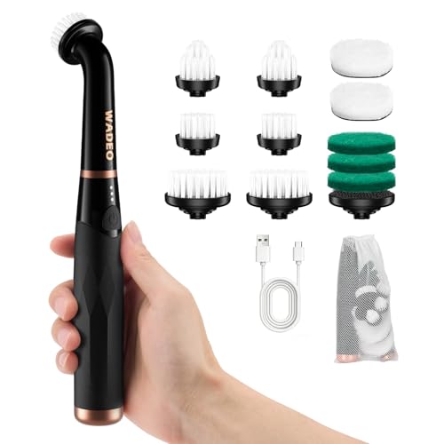 WADEO Brosse Électrique sans Fil à Mouvement Rotatif, Nettoyeur Électrique pour Salle de Bains et Carrelage, 11 Têtes, 2600mAh, Indicateur de Charge, 3...