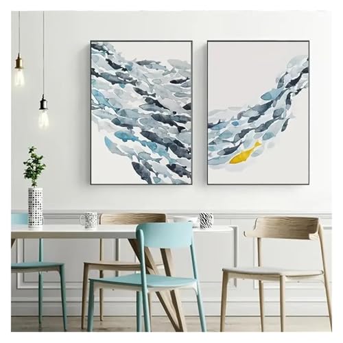 Affiches de poissons dorés imprimés bleus style aquarelle unique - 5