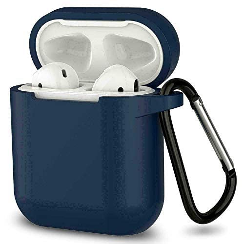 COVER SILICONE SLIM COMPATIBILE PER APPLE AIRPODS 1 E 2 CUSTODIA ANTIGRAFFIO + GANCIO (Deep Blu)