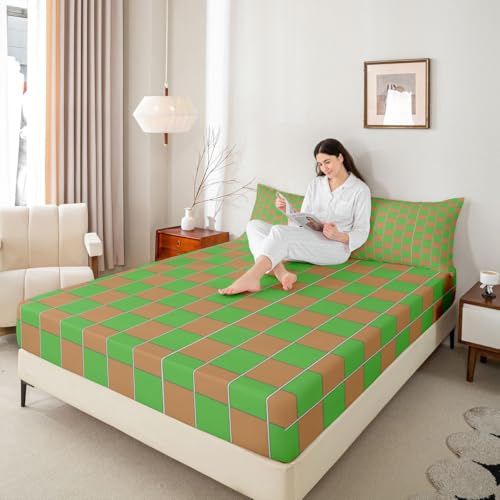 Image of Erosebridal Gaming Checkered Sheet Set King Gamer Plaid Bed Sheets Checkerboard Games Bedding for Kids Boys Girls,Geometric Grids Bed Sheets Set 4 Piece