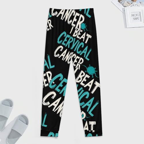 I Beat Cervical Cancer Men's Pajama Bottoms Sleep Lounge Soft Comfy Pants Sleepwear4