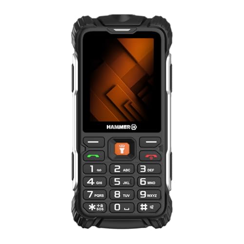 Hammer H Power Plus Outdoor Handy ohne Vertrag, 3000mAh Akku, 32 GB, 2,8' IPS Display, große Tasten, Taschenlampe, 2 MP Kamera, FM-Radio, USB-C, Dual SIM, IP68/MIL-STD-810H, Schwarz