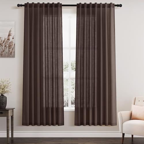 Image of Linen Curtains 72 Inch Long for Living Room Back Tab Coffee