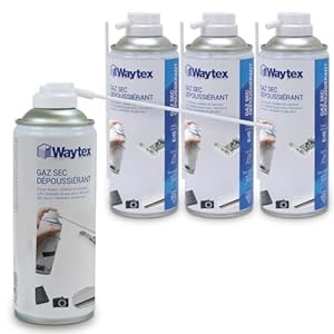 Waytex Lot de 4 Dépoussiérants Spray Air sec 400ml Ultra Puissant 5 bars, Bombes d’Air Comprimé Nettoyant pour PC, Clavier, Appareil Photo et Composants électroniques, avec buse précision