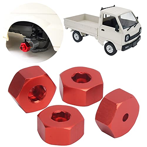 BONKZEBU 4pcs RC Hex Combiner, Wheel Hub Hex Adapter 5mm to 12mm Combiner Available for WPL D12 1/10 RC Model Trucks (Red R)