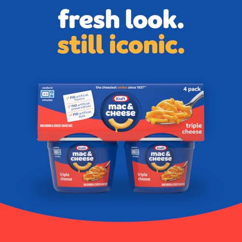 Image of Kraft Mac and Cheese Dinner, 4 Microwaveable Cups, Triple Cheese, 2.05 oz