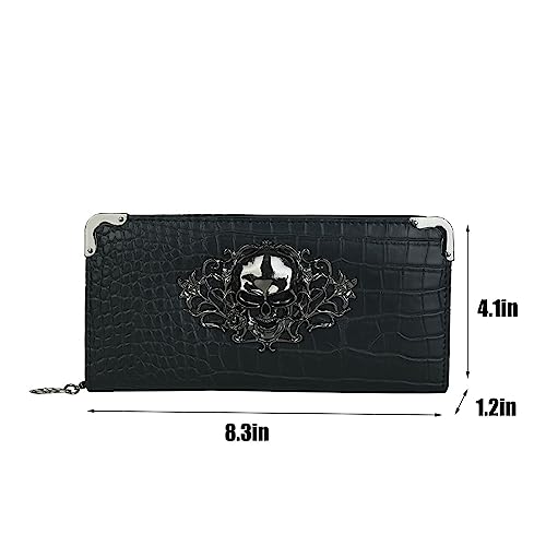 1PCS Skull long ladies Wallet Zipper Around Wallet Large Capacity Wallets for Women Credit Card Wallet (Black)2