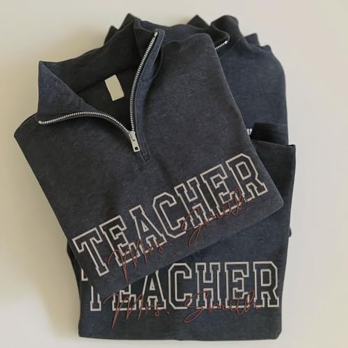 NAZENTI Embroidered Teacher Quarter Zip Sweatshirt – Gifts for Teacher, Custom Quarter Zip Pullover for Women Men4