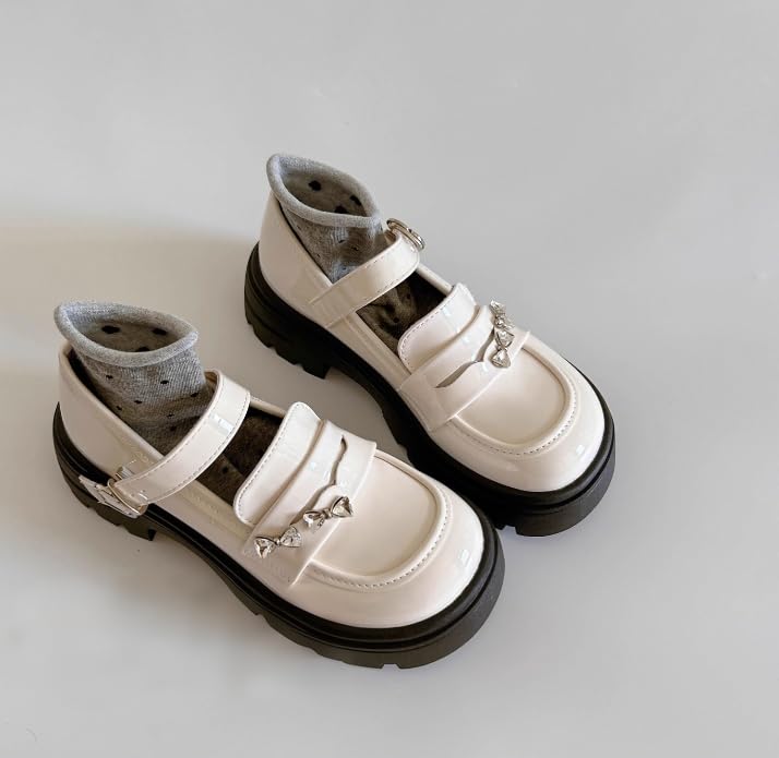 ZQW Chunky Platform Mary Jane Shoes Bow Patent Leather Flats Y2K Round Toe Mid Block Heel for Women Girls Casual Outfit4