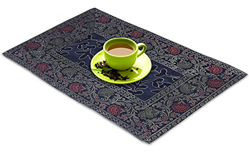 Image of E-EZRA Embroidery Home Decor Decorative Silk Dining Table Mats 6 Pieces Placemats 45x30 Cm (Navy Blue)