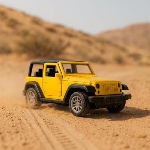 Image of Jeep Die Cast Metal Toy Car with Opening Doors & Pull Back Action | Mini Manual Push Super Car No Battery Needed | Durable Diecast Vehicle for Kids Age 3+ | Collectible Gift (Yellow)