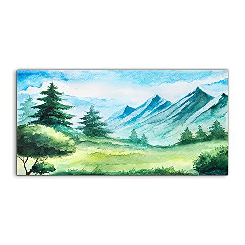 Image sur verre 140x70cm forêt et montagne tableau décoratif moderne pour salon