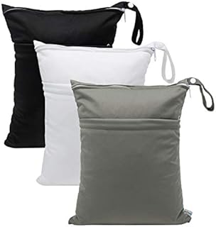 babygoal Wet Dry Bags for Baby Cloth Diapers, Washable Travel Bags, Beach, Pool, Gym Bag for Swimsuits & Wet Clothes with 2 Pockets 3 Pack L-BWG