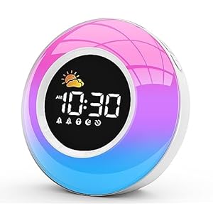 Kids Alarm Clock for Bedrooms, Toddler Sleep Training Clock with Night Light, Sound Machine, Dual Alarm – Dimmable Children Wake Up Clock, Birthday Gift Ideas for 3 4 5 6 7 8 9 10 11 12 Girls Boys