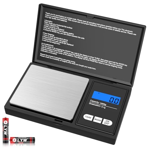 Mik-Nana Digital Pocket Scale, 1000g x 0.1g Small Digital Scales Grams Ounces Grains, Herb Scale, Jewelry Scale, Portable Travel Food Scale, Kitchen Scale, LCD Backlit Display