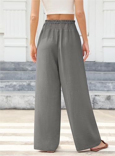 Womens Wide Leg Lounge Pants Smocked Elastic Waisted Loose Flowy Palazzo Beach Vacation Summer Casual Wear 20252