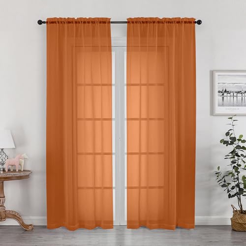 Image of OWENIE Sheer Curtains 72 Inches Long 2 Panels Set, Light Filtering Sheer Curtain Rod Pocket Clear Drapes for Living Room Bedroom Window Sliding Door, Each 42 x 72 Inch, Orange