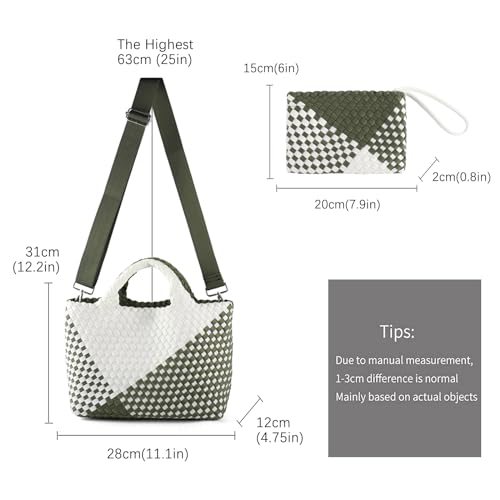 Image of Woven Bag for Women, Neoprene Tote Bag Summer Beach Handbag Purse Retro Handmade Travel Shoulder Bag Set
