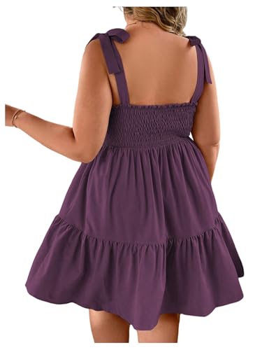 Image of Floerns Women's Plus Size Summer Knot Tie Shoulder Ruffle Straps Flounce Flowy Smocked Sundress Shorts Dress