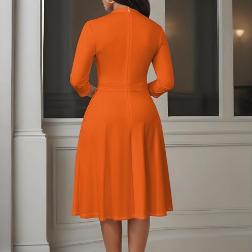 Image of PinkPatty Women's Casual A-line Midi Dresses 3 /4 Sleeve V Neck Fit and Flare Dress with Pockets