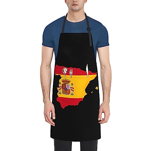 Gqwjksz Bandera De España Mapa Delantal Impermeable Con 2 Bolsillos Cocina Chef Delantales Baberos Para Cocinar Hornear Pintura Jardinería Aseo