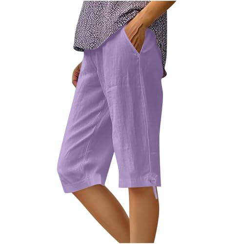 Capri Pants for Women Cotton Linen Casual Summer 2025 Straight Wide Leg Elastic Waist Cropped Trouser with Drawstring