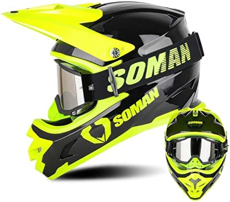 Off-Road Motorcycle Helmet With Stylish Goggles, DOT/ECE Approved, Full Face, Multiple Vents, Comfortable Lining, Double D Buckle, Adult Men & Women, Various Sizes Available (Color : J, Size : XXL=6