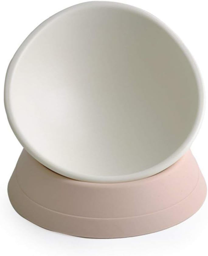 QIYADIN Flat Face Cat Bowl, Adjustable Tilt Angle Slanted Dog Bowl - Protect Pet's Spine, Rasied Non-Toxic Silica Gel Bowl for Puppies and Cats (White)