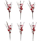 Ramitas de bayas con marco de corazón artificial para almohada de anillo de boda, base de corona de flores y soporte para el cabello (juego de 6)