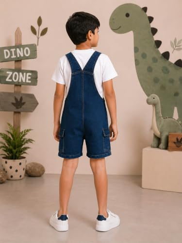 Image of KiddoPanti Unisex Denim Cargo Dungaree Shorts | 69.1% Cotton 29% Spun Poly 1.9% Spandex | Above Knee Length | Soft Breathable Summer Dungaree