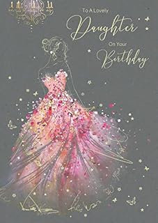 Cherry Orchard Daughter Birthday Card - To A Precious Daughter On Your Birthday - Artistic Lady In Gorgeous Pink Sparkle Dress - Flitter & Gold Foil Finish - For Her