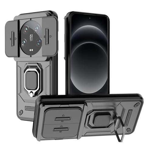 Image of TPU+PC Camshield Pro Case With Slide Camera Protection And Ring Stand Bumper Back Case Cover For Xiaomi Mi 14 Ultra 5G (Black)