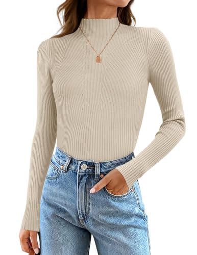 ZESICA Women's 2026 Spring Long Sleeve Turtleneck T Shirt Ribbed