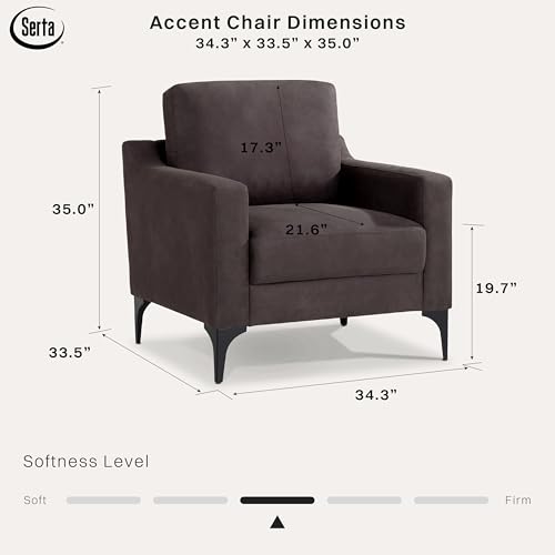 Image of Serta Triton 31.5 inch Modern Accent Chair, Dream Coils, Easy Assembly, Sloped Arm, Vegan Suede, Charcoal
