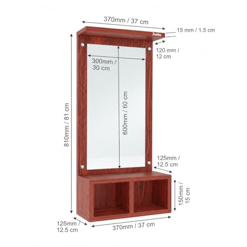 Image of Wall Mounted Dressing Table with Mirror Finish Storage Shelf Compact Wall Vanity Makeup Organizer for Bedroom Bathroom Entryway Space Saving Home Furniture Decor (Light Brown)