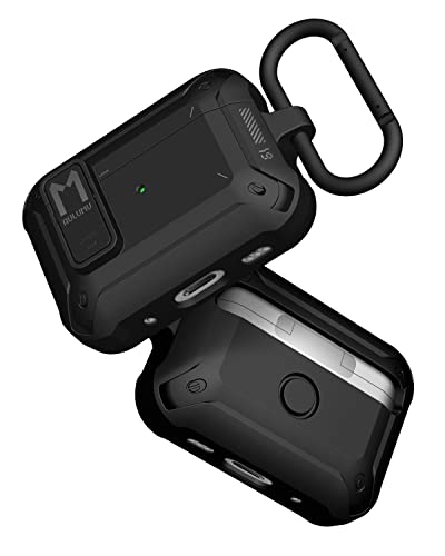 Image of Aulumu A19 AirPods Pro Case [2nd /1st Generation] with Lock | Full-Body Protective Tough Cover with Keychain | Compatible with Apple Airpods Pro(2022 /2019) Case | for Men Women, Cool Black