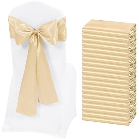 REWOMC 50 PCS Satin Chair Sash Chair Decorative Bow Designed Chair Cover Chair Sashes for Thanksgiving Wedding Banquet Party Home Kitchen Decoration (Champagne,7 x 108 inch) Cover
