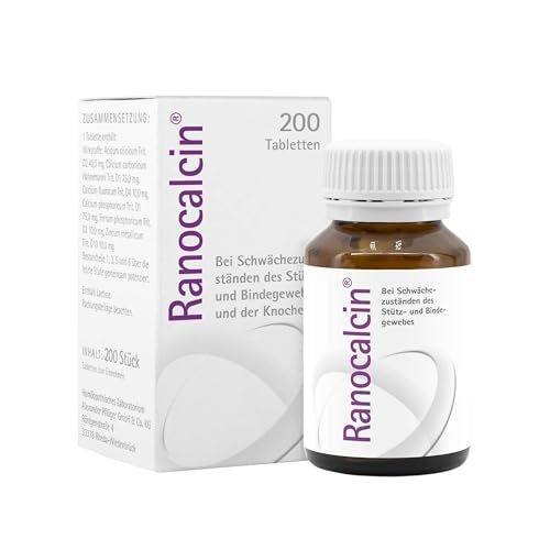 Ranocalcin® bei Beschwerden in Rücken, Schulter, Nacken - unterstützt Knochen, Sehnen, Bänder und Faszien - mit Calcium, Zink, Eisen, Kieselsäure - für Erwachsene und Kinder, 200 Tabletten