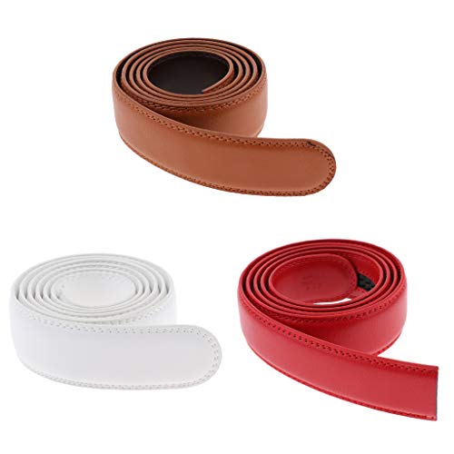 jojomis Men's Leather Belt Strap with Ratchet Mechanism No Buckle Design Replacement Strap 49.6 Inch Length 3.5cm Width Brown Red White- 126cm Brown3