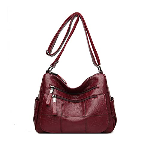 Sac bandoulière femmes en cuir PU rouge avec multi-poches