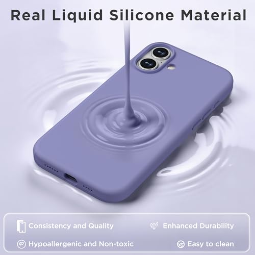 Image of Magnetic for iPhone 16 Case, Compatible with MagSafe, Liquid Silicone Phone Cover with Screen Protector & Camera Protector, Soft Anti-Scratch Microfiber Lining Inside 6.1 inch, Lavender