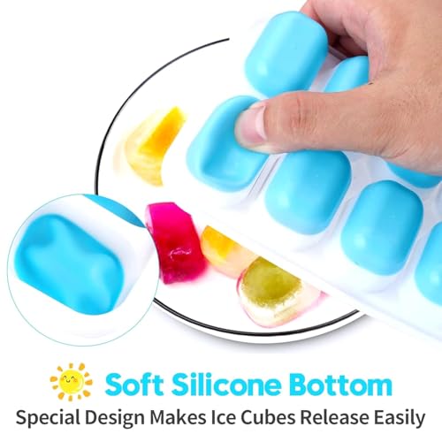 Image of ice Cube Tray with Lid - BPA Free Flexible Silicone Ice Maker Mold, Easy-Release 14-Cavity Ice Cube Trays for Freezer (Set of 2 - Blue & Green)
