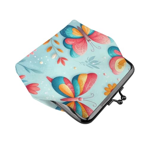 Pu Leather Buckle Coin Purse Butterflies-Flowers-Summery Girls Kiss-Lock Change Purse Wallets3
