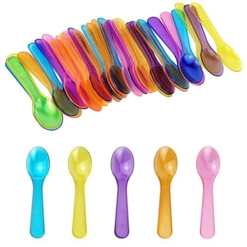 30 Pcs Mini Spoons Multicolor Disposables Plastic Tasting Spoons for Ice Cream Cake Dessert Party Activity (Multicolor)