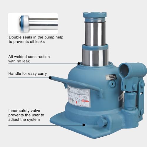 Image of Big RED 10 Ton (20,000 LBs) Torin Double Ram Low Profile Welded Bottle Jack for Car Auto Repair and House Lift, ATH810002R