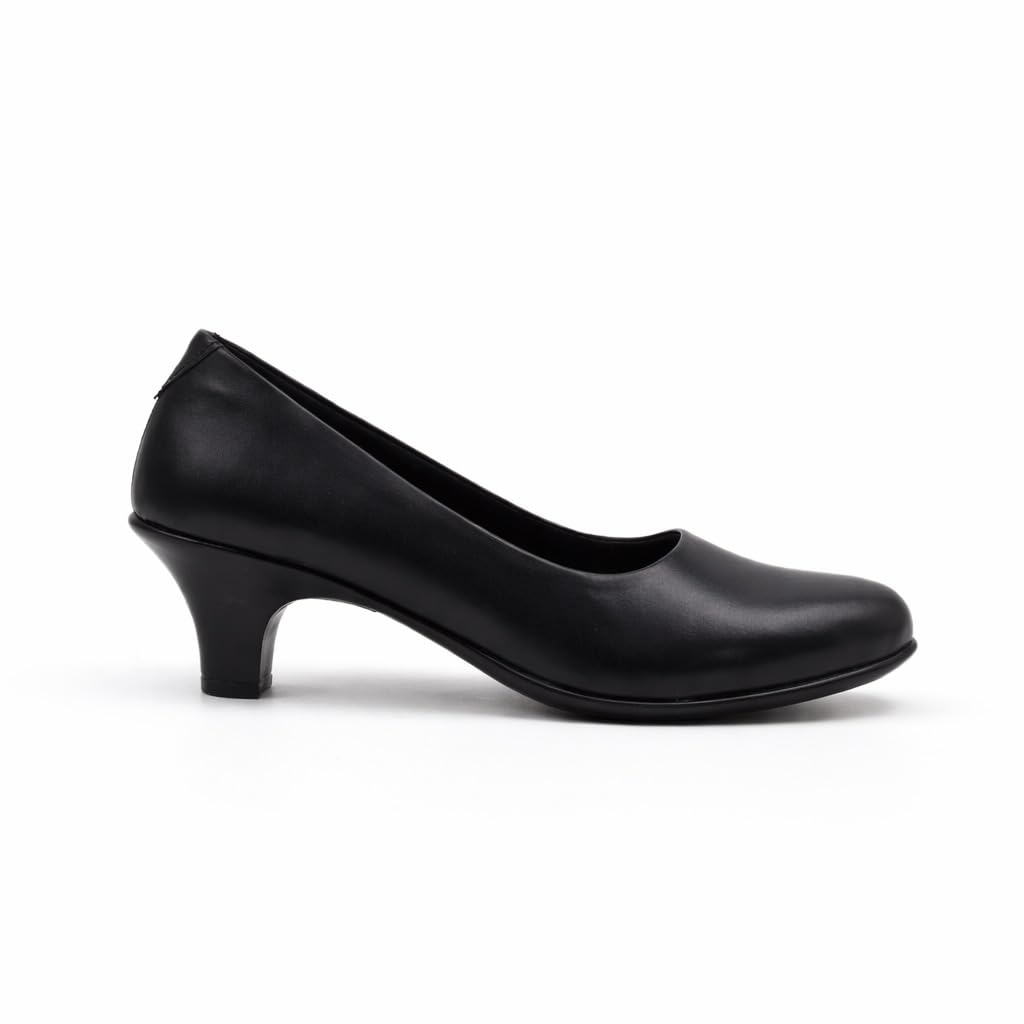 Women's Black Formal Block Heel Pumps | Slip-On Closed-Toe Office Ballet Shoes | Cushioned Lightweight and Slip-Resistant